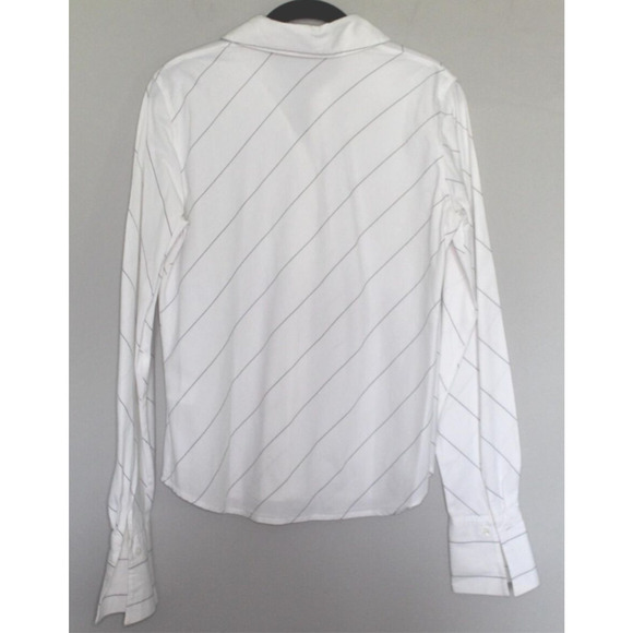 Anne Fontaine Paris Diagonal Pinstripe Button Blouse White Black Stripes Size 3 - Picture 8 of 11